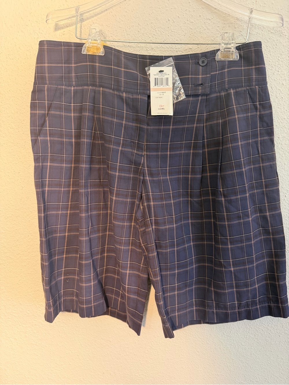 BCBG Navy and Light Pink Plaid Bermuda Shorts
